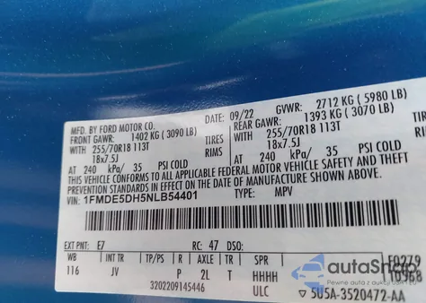 2022 Ford Bronco Outer Banks из США, поврежденный, VIN 1FMDE5DH5NLB54401